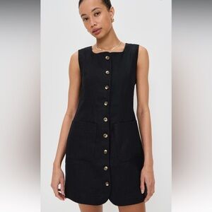 POSSE Emma Button Down Mini Linen Dress Black Size XXS
